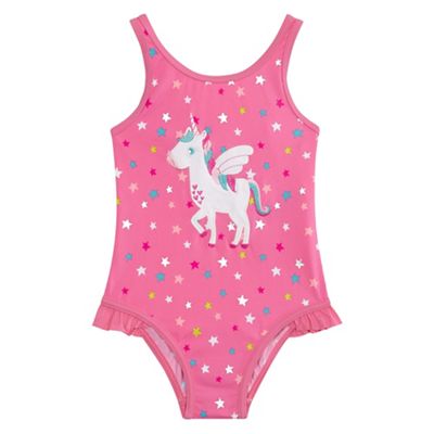 Girls' pink unicorn applique swimsuit